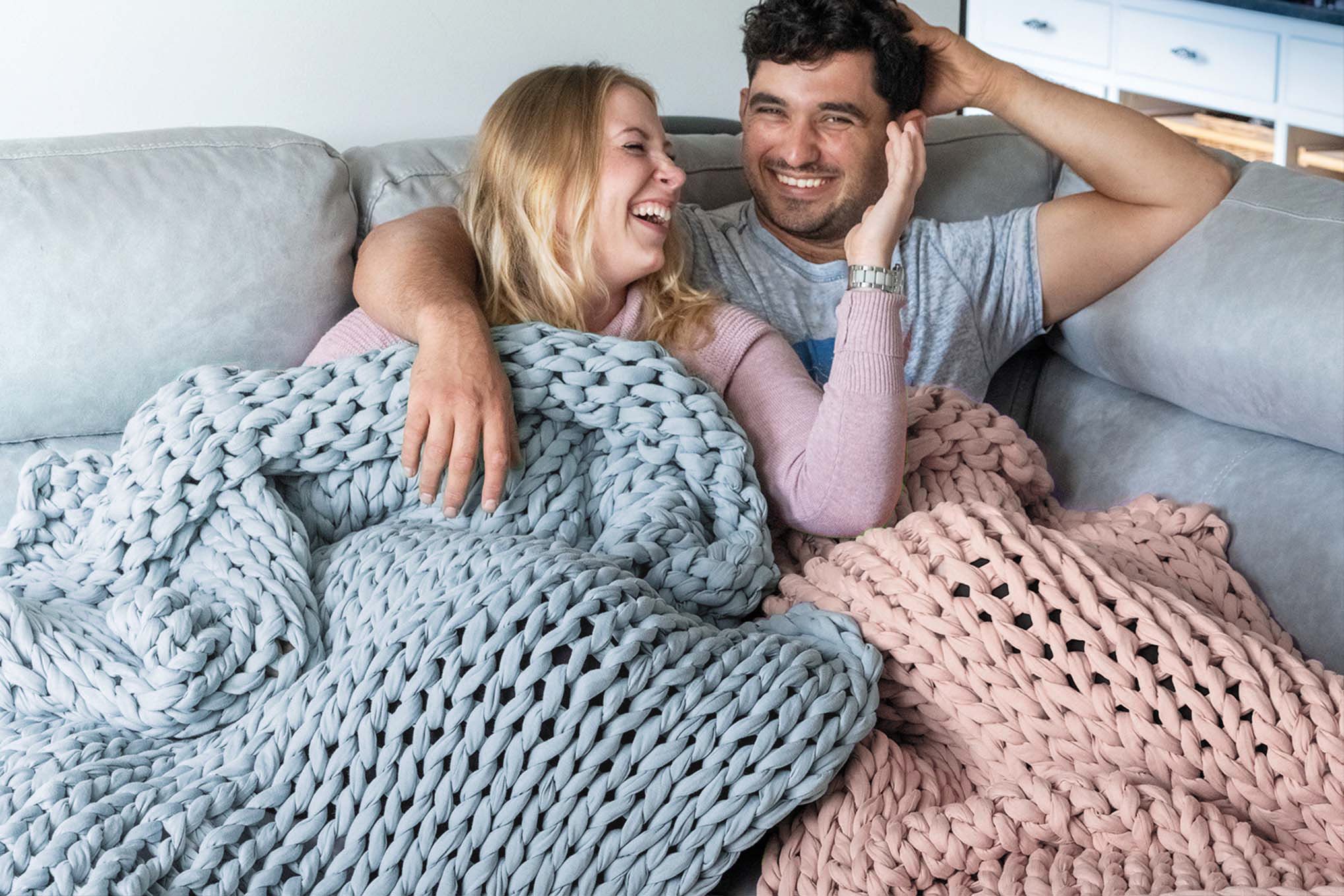 Weighted blankets on sofa